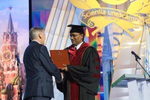 Awarding the title of Honorary Doctor of the RUDN to the graduate of the PFUR, President of the Cooperative Republic Guyana Bharat Jagdeo, 2010